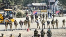 RAF and riot control vehicle deployed at Ghazipur border