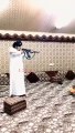 شاب يلهو بسلاح رشاش ويطلق النار على موقد التدفئة: فيديو غريب