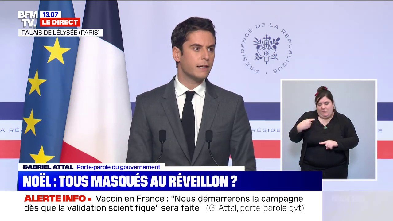 Noël: Gabriel Attal rappelle l'importance du port du masque "notamment en présence de personnes âgées"