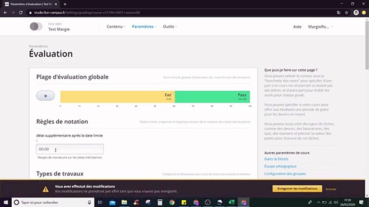 Paramétrage de l'évaluation globale
