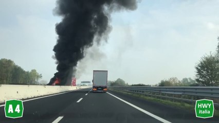 Truck on FIRE - Driving in ITALY - VENICE County - A4 Highway