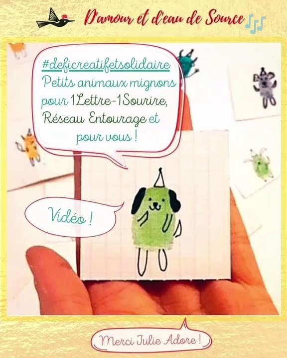 Petits dessins faciles et mignons : tuto de Julie Adore pour le défi créatif et solidaire n°1 de la revue en ligne de D'Amour et d'eau de Source - timelapse réalisation de cartes solidaires mignonnes à envoyer aux plus démunis et aux personnes âgées !
