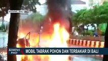 Mobil Tabrak Pohon dan Terbakar di Tengah Jalan