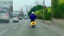 Bursa’da motosiklet sürücüsü elleri cebinde şerit değiştirdi