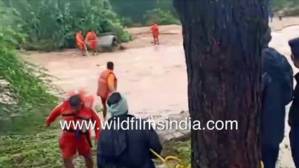 NDRF rescue operation of stranded people during heavy flooding in Telangana, 2020