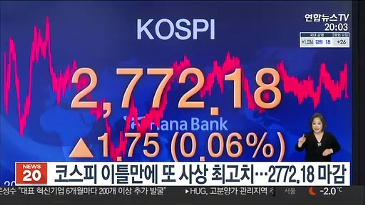 코스피 이틀만에 또 사상 최고치…2772.18 마감