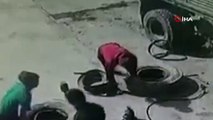 Patlayan lastik tamirciyi böyle havaya uçurdu