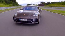 The new Porsche Panamera Turbo S Sport Turismo in Truffel Brown Track Driving