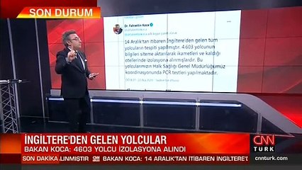 Son dakika... Bakan Koca: 14 Aralık'tan bu yana İngiltere'den gelen yolcular izolasyona alındı | Video