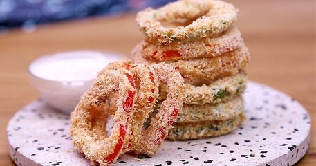 Croustillez pour la recette des poivrons panés façon onion rings !
