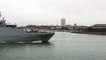 Royal Navy warship HMS Trent has returned to Portsmouth playing Christmas tunes