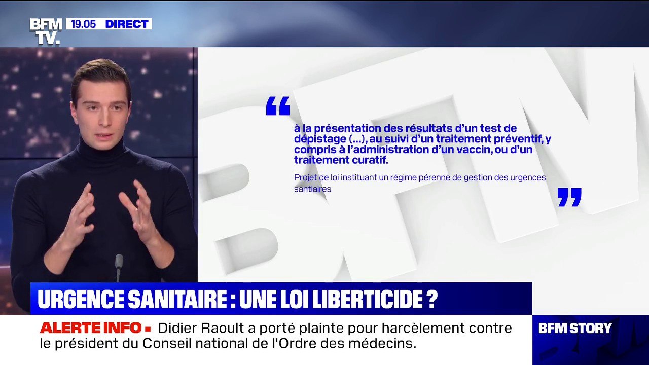 Projet de loi de gestion des urgences sanitaires: "On se dirige vers une ségrégation sanitaire", estime Jordan Bardella