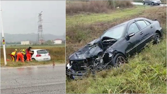 Ora News - Aksident në aksin Rinas-Tiranë, makinat përmbysen jashtë rruge, 2 të plagosur