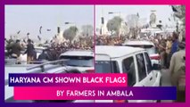 Farmers’ Protest: Haryana Chief Minister Manohar Lal Khattar Shown Black Flags By Farmers In Ambala