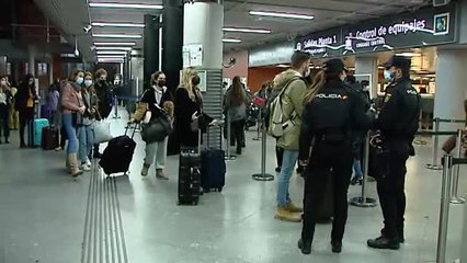 下载视频: La Policía Nacional revisa los salvoconductos de los viajeros en Atocha