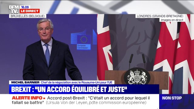 Michel Barnier annonce que le Royaume-Uni ne fera plus parti dans quelques jours de la politique commune de la pêche après l'accord trouvé sur le Brexit
