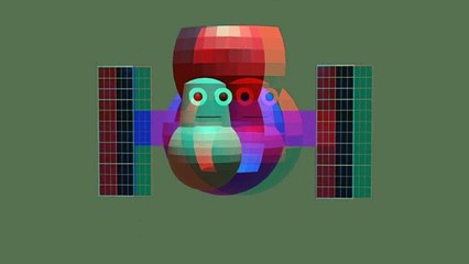 Explorando el Espacio en 3D: Nave Espacial y Androide en Anáglifo