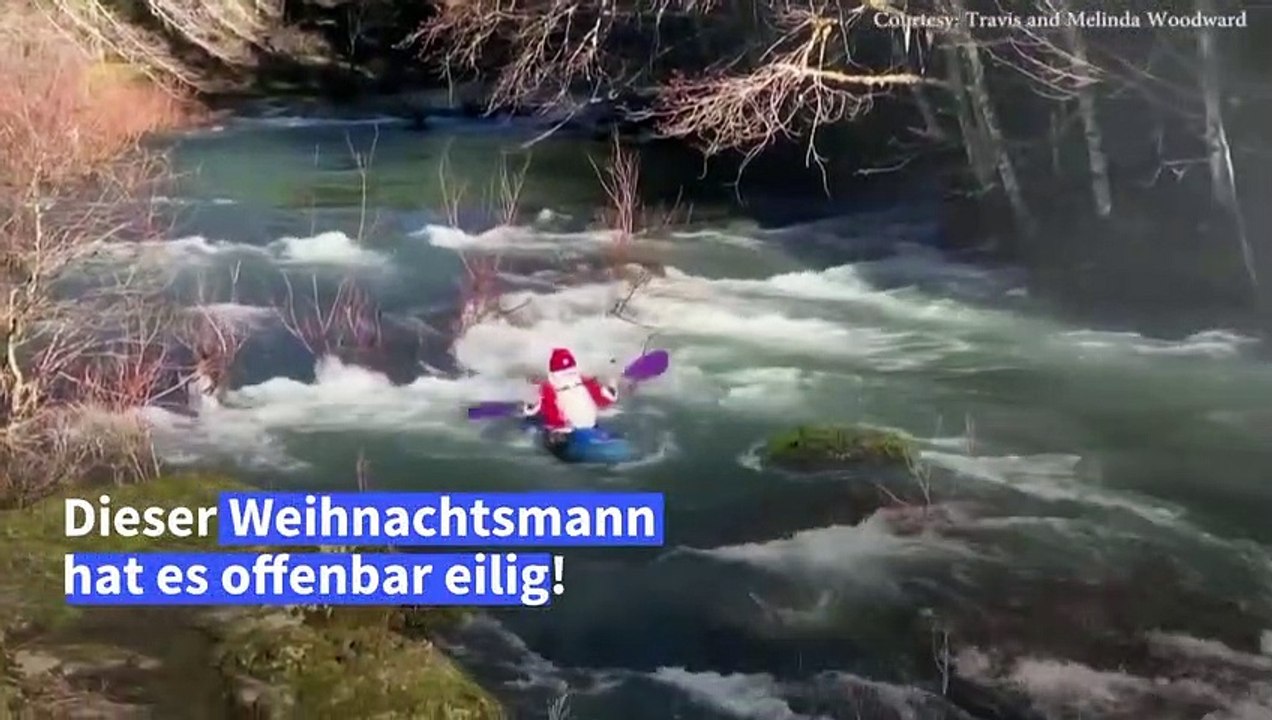 Weihnachtsmann in den USA bezwingt Stromschnellen
