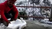 Heavy snowfall in Himachal, artist creates special Shivling
