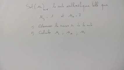 Déterminer la raison d'une suite arithmétique, puis des valeurs particulières - 1re