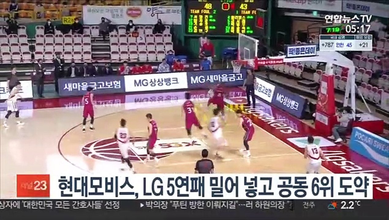 [프로농구] 현대모비스, LG 5연패 밀어 넣고 공동 6위 도약