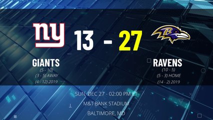 Giants @ Ravens Game Recap for SUN, DEC 27 - 02:00 PM ET EST