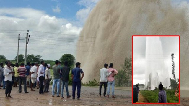 Bhagiratha Water Pipe Line పగిలిన భగీరథ పైప్ లైన్.. భారీ ఎత్తున ఎగిసిపడిన నీరు | Karimnagar