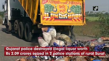 Gujarat police destroys illegal liquor worth over Rs 2 crore in Surat