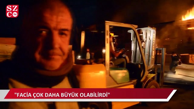 Fabrika alev alev yandı, işçiler hayatları pahasına keresteleri kurtarmaya çalıştı