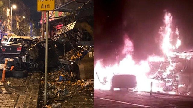 Markete giren otomobil alev topuna döndü