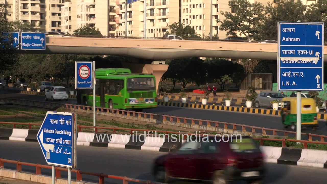 Delhi Traffic near AIIMS Hospital in winter _ High rise government housing apartments in South Delhi