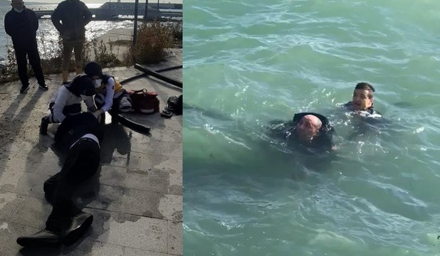 Denize atlayan adamı zabıta memuru kurtardı