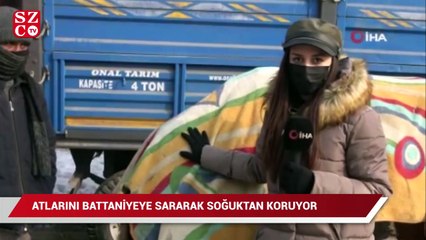 Atlarını battaniyeye sararak dondurucu soğuklardan koruyorlar