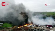 Tuzla'daki fabrika yangını havadan görüntülendi