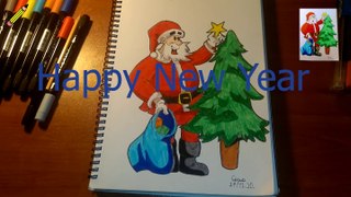Happy New Year 2021 Santa Clause Easy Drawing (10 years boy)