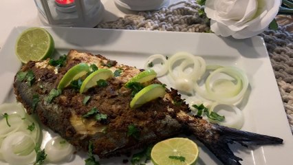 How to make spicy pomfret fish at home recipe by dine at home..