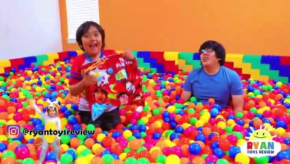 Ryan Pretend Play Fishing in the Giant Lego Box Fort Ball Pits for animals!