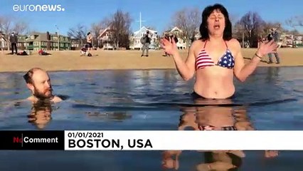 Swimmers in Massachusetts brave the cold waters for the New Year