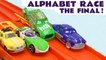 4 Lane Hot Wheels Alphabet Race Learn English with Disney Cars Lightning McQueen versus the Funny Funlings in this Family Friendly Funlings Race Full Episode English Video for Kids from Kid Friendly Family Channel Toy Trains 4U