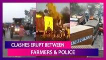 Farmers' Protest: Clashes Erupt Between Cops & Protesters On Delhi-Jaipur Highway; Police Fire Tear Gas Shells