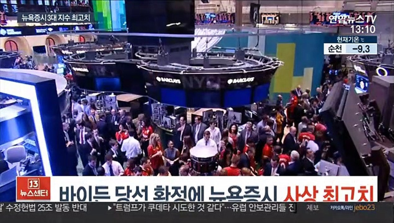 바이든 당선 확정에 뉴욕증시 사상 최고치