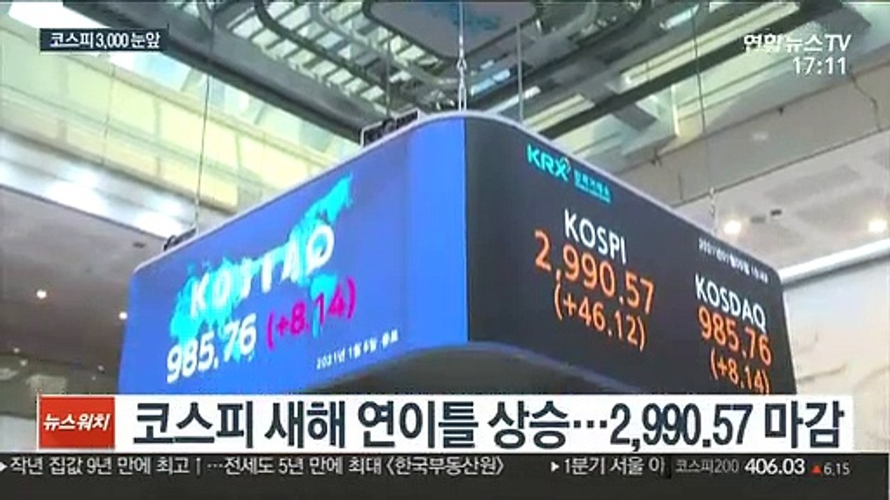 새해 이틀 연속 최고치…코스피 3,000 턱밑까지