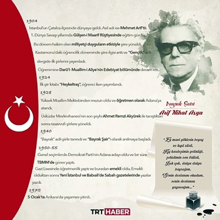 Vefatının 46. yılında "Bayrak şairi" Arif Nihat Asya