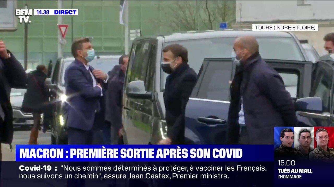 Emmanuel Macron arrive à Tours, sa première sortie officielle depuis qu'il a contracté le Covid-19