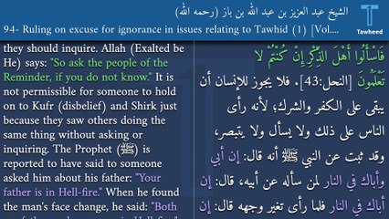 V1:94- Ruling on excuse for ignorance in issues relating to Tawhid (1)
