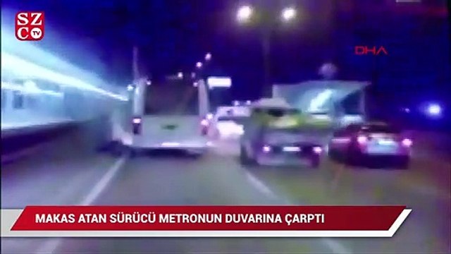 Trafikte otomobiliyle makas atıp, metro duvarına çarptı