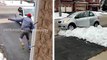 Un voleur de colis coince sa voiture dans la neige