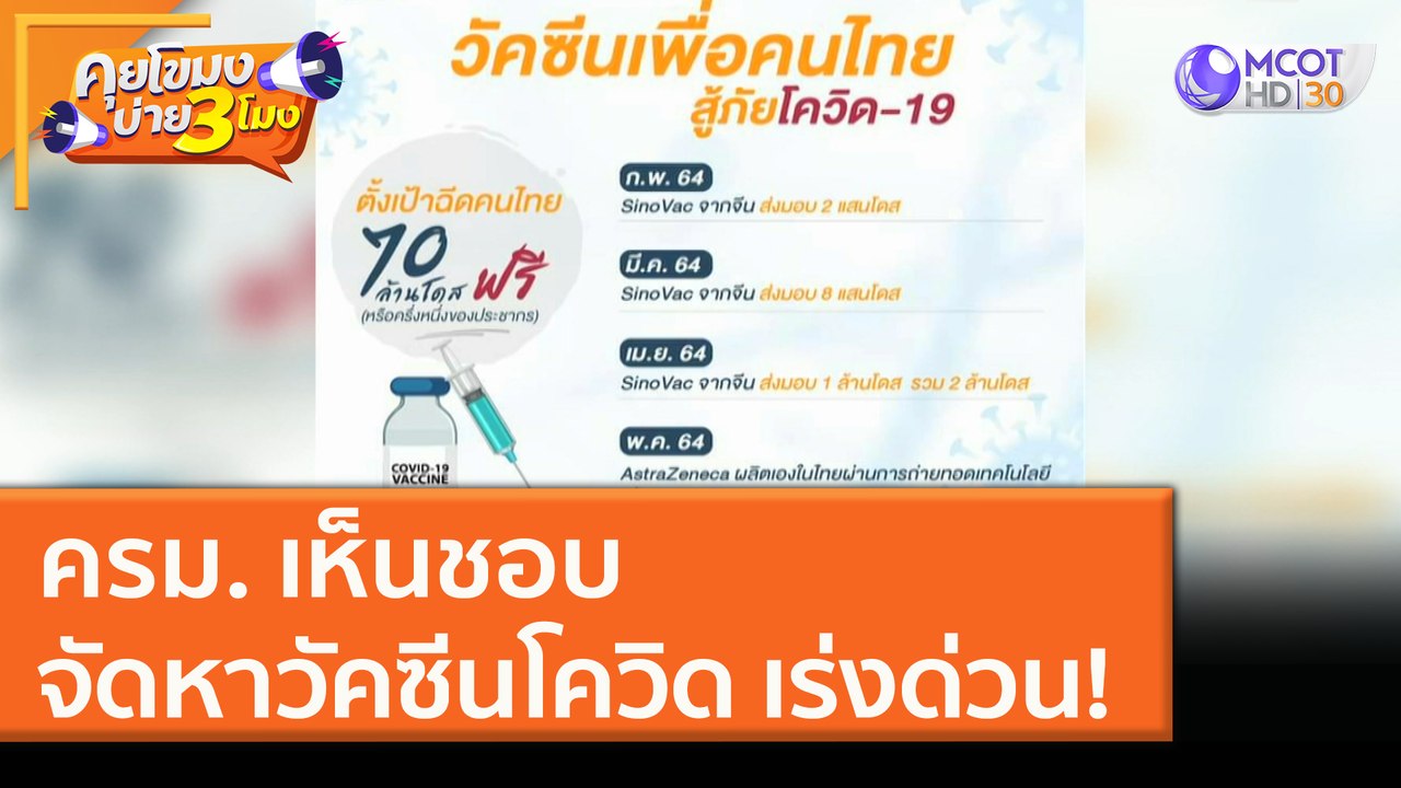 ครม. เห็นชอบ จัดหาวัคซีนโควิด เร่งด่วน! (6 ม.ค. 64) คุยโขมงบ่าย 3 โมง | 9 MCOT HD
