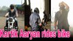 Kartik Aaryan rides his bike to Filmcity