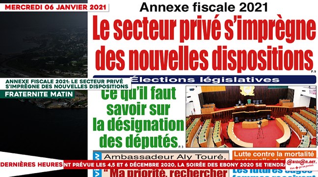 Le titrologue du mercredi 06 janvier 2021/ Annexe fiscale 2021: Le secteur privé s'imprègne des nouvelles dispositions